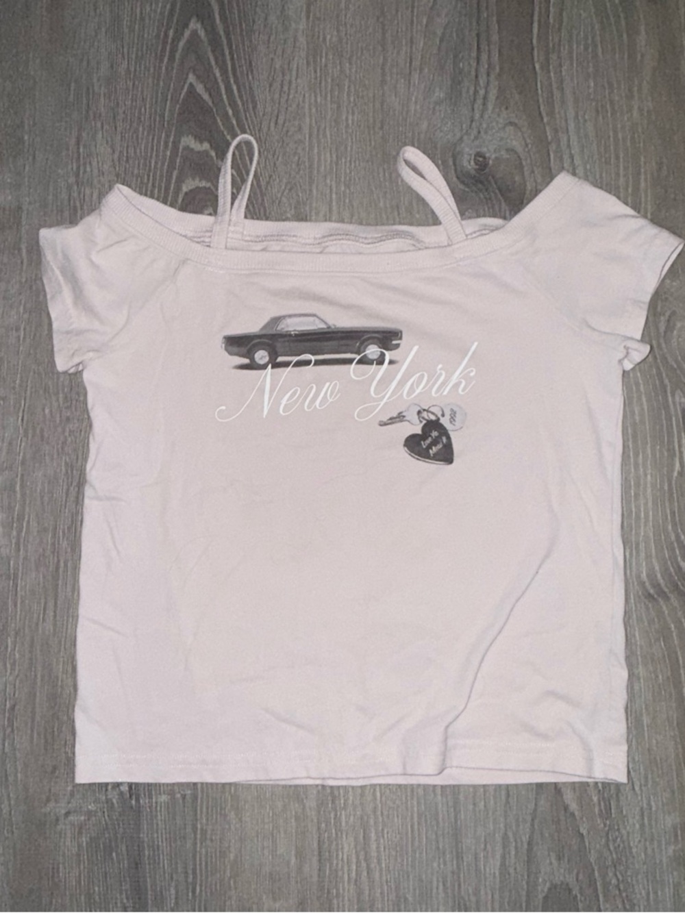 Abercrombie kids Light Pink Off-Shoulder Crop Top with New York Graphic